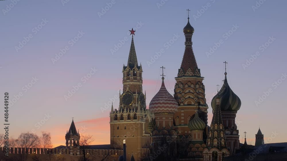 amazing static shot of Saint Basil Cathedral and Kremlin in Russia, Moscow city center amazing static shot of Saint Basil Cathedral and Kremlin in Russia, Moscow city center