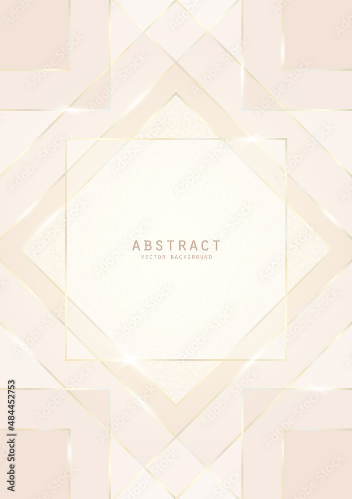 Vector abstract shiny luxury background in light soft nude colors with golden lines, glitter and diamond-shaped copy space. Premium multi-layered glass modern geometric template with place for text Vector abstract shiny luxury background in light soft nude colors with golden lines, glitter and diamond-shaped copy space. Premium multi-layered glass modern geometric template with place for text