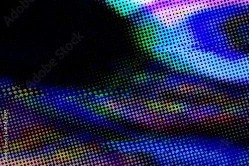 Abstract pastel neon holographic blurred grainy circle gradient background texture. Colorful digital grain soft noise effect pattern. Lo-fi multicolor vintage retro design template