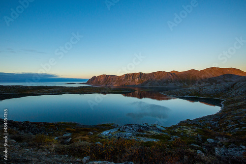 Autumn sunset and landscape in Nordkapp. northern Norway