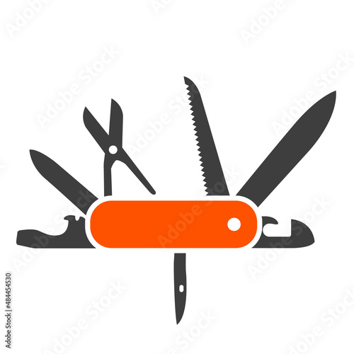 Swiss folding knife flat icon, army multitool jack-knife, clasp-knife, vector photo