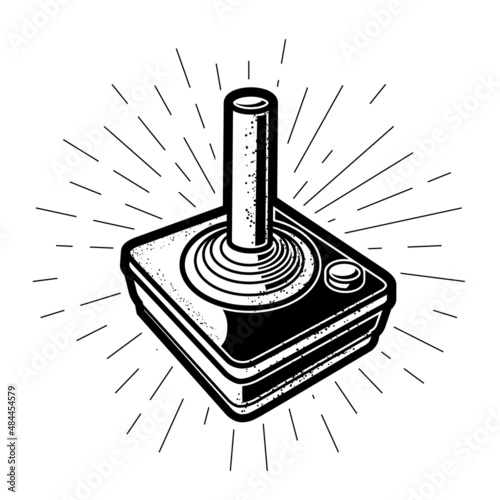 Retro joystick icon, old gamepad with stick, vintage game controller with handle, vector