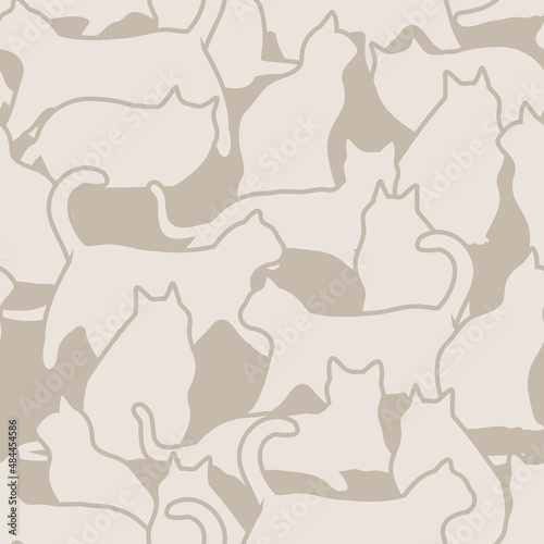 Vector beige cat crowd texture seamless pattern background. Unique and funny. Perfect for fabric, wallpaper, scrapbooking and stationery. Surface pattern design.