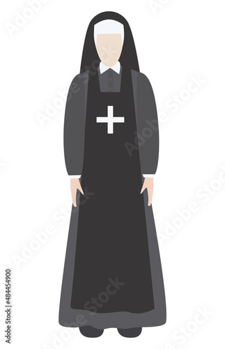 The Sister in Mercy Nun in black Flat style. Vector illustration. Isolated on a white background