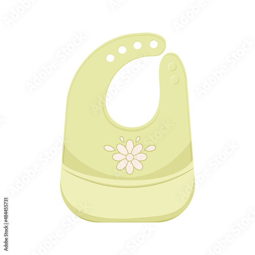 Baby bib for feeding. Newborn clothes. Care products for children. Child clothes for eating. Motherhood and childhood accessories. Vector illustration of baby feeding supplies, white background