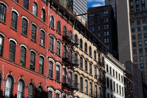 Photography Row of Colorful Old Brick Buildings in Tribeca of New York City