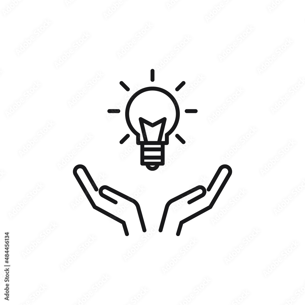 Charity and philanthropy concept. Hight quality sign drawn with thin line. Suitable for web sites, stores, internet shops, banners etc. Line icon of light bulb over opened hands Charity and philanthropy concept. Hight quality sign drawn with thin line. Suitable for web sites, stores, internet shops, banners etc. Line icon of light bulb over opened hands