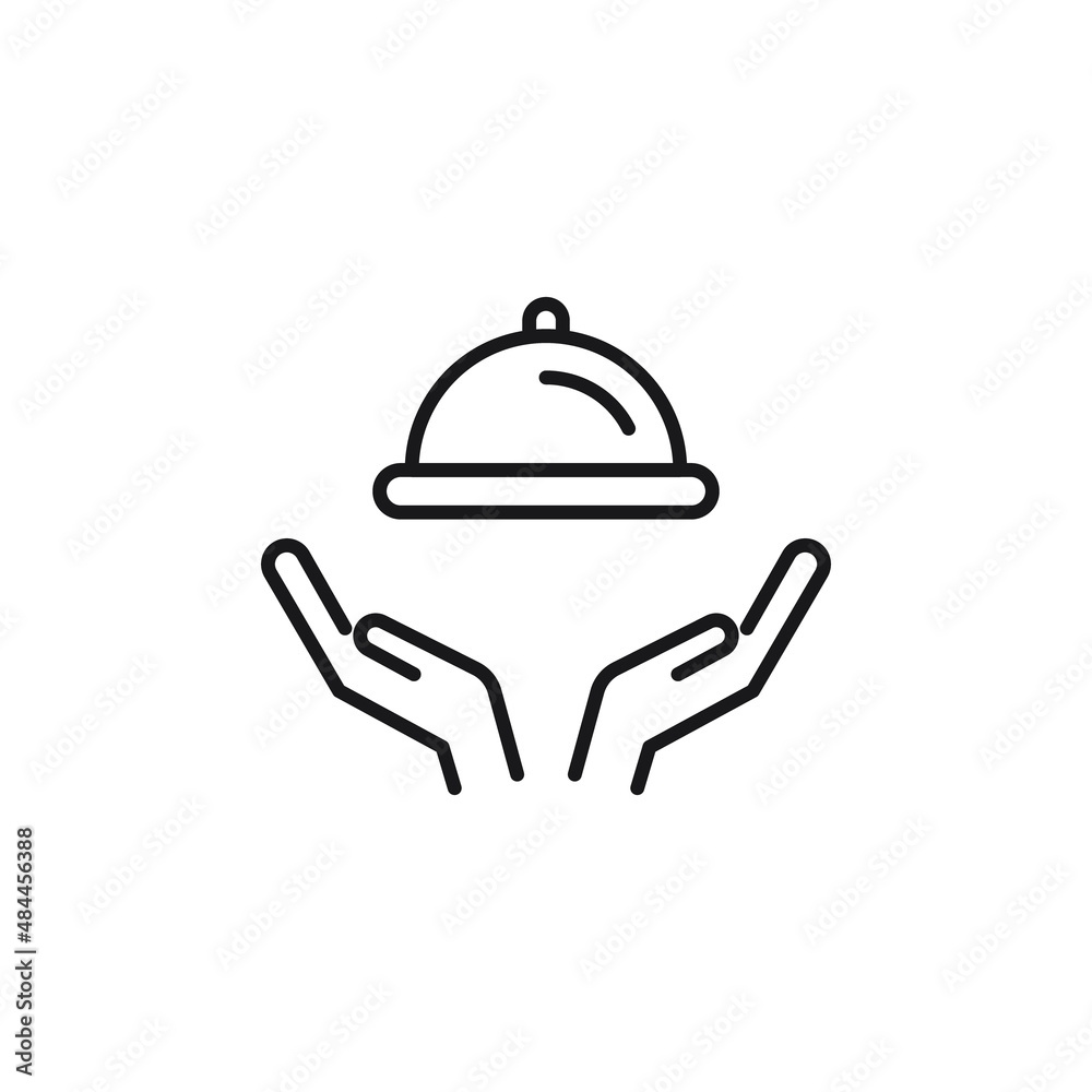 Fototapeta premium Charity and philanthropy concept. Hight quality sign drawn with thin line. Suitable for web sites, stores, internet shops, banners etc. Line icon of bowl with cloche over opened hands