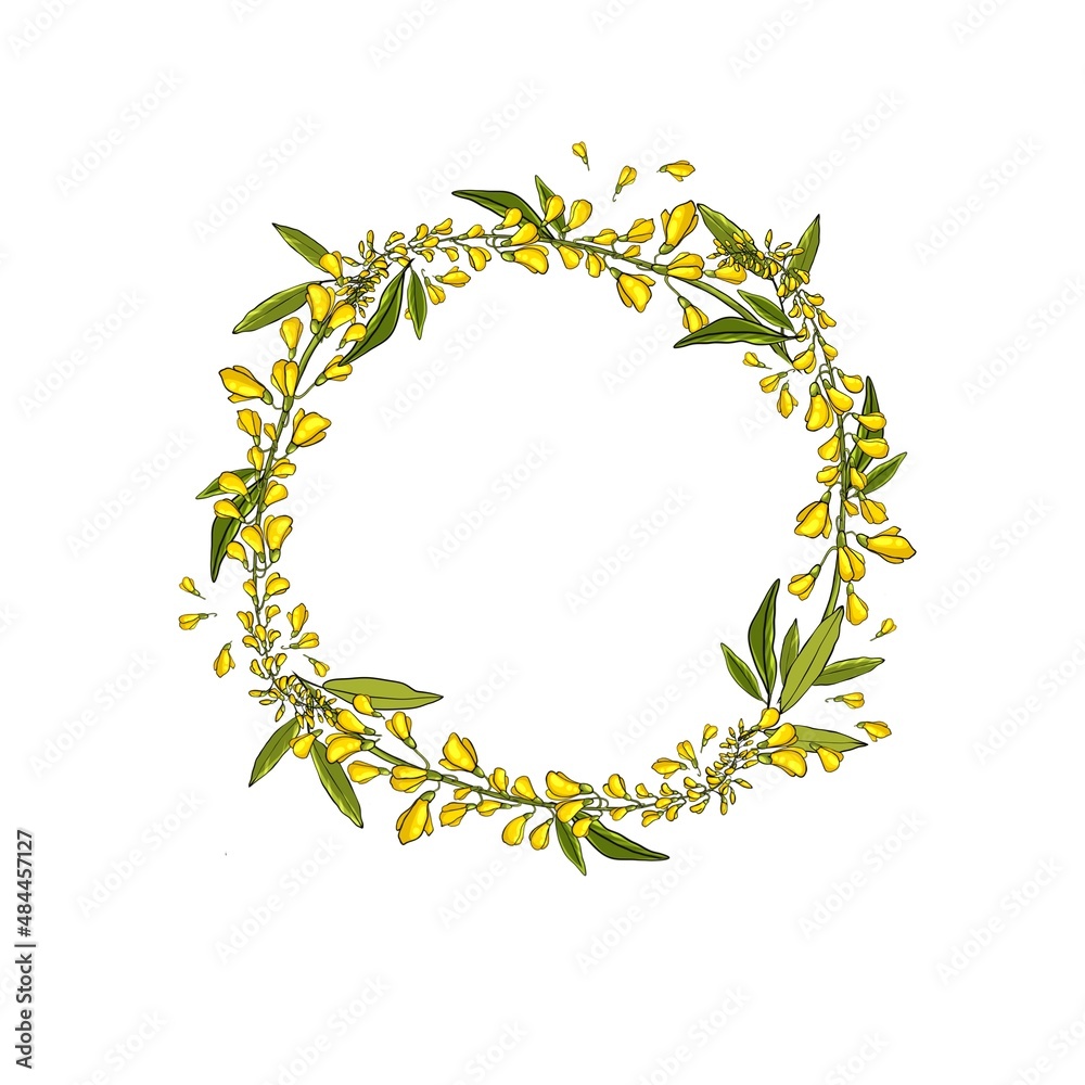 A wreath of flowers and branches of sweet clover with leaves