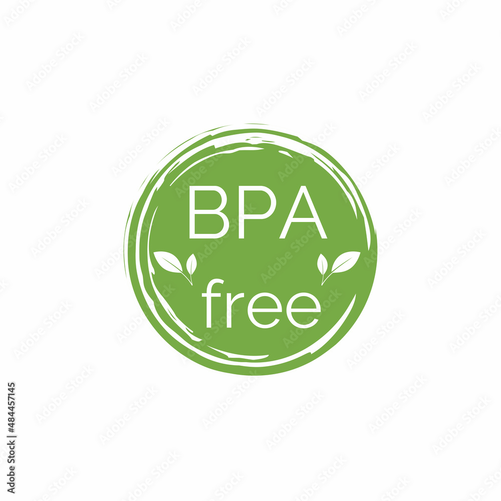 Free BPA icon. Green round badge with leaves. Bisphenol A and phthalates free flat vector illustration Free BPA icon. Green round badge with leaves. Bisphenol A and phthalates free flat vector illustration
