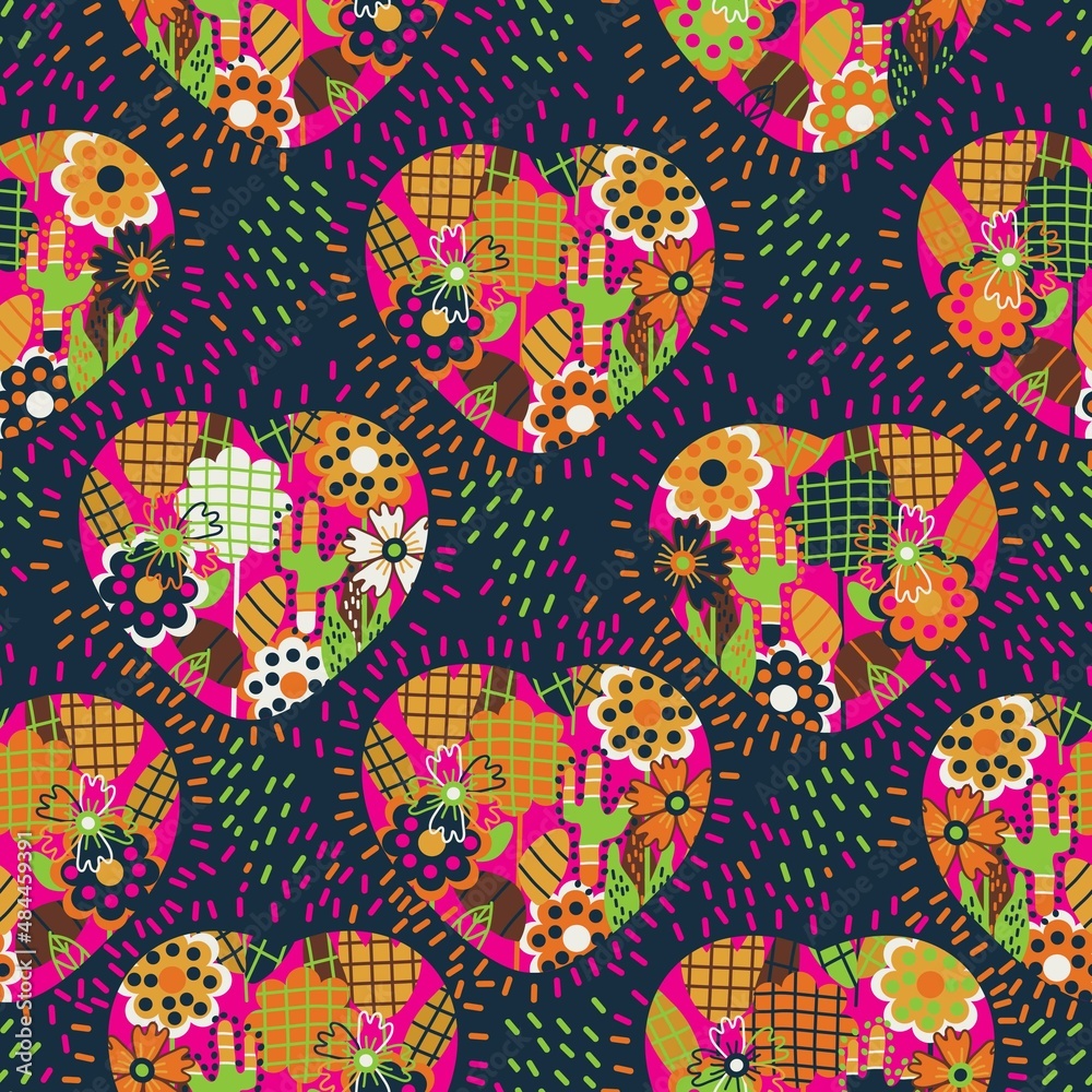 Naklejka premium pattern with heart and flowers