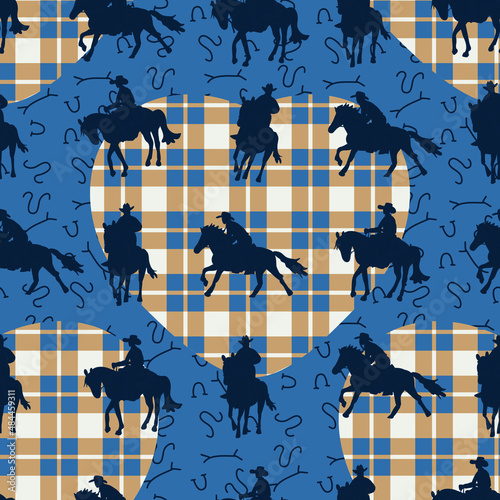 pattern with riders and checkered hearts