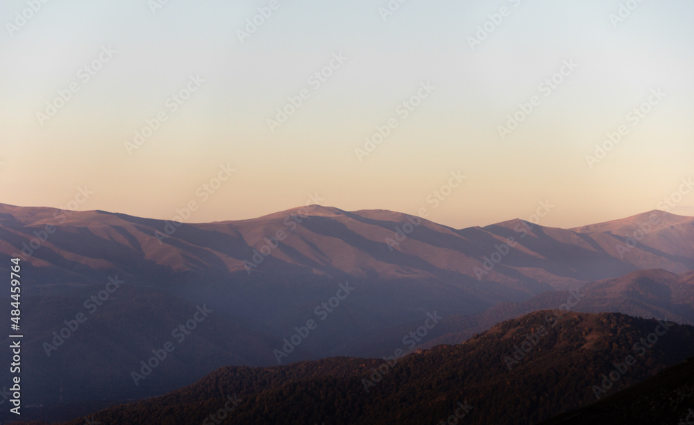 Mountain view on the Sunrise. 
Morning view of the mountain. Clear sky with beautiful scene with sunrise.