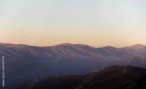 Mountain view on the Sunrise. Morning view of the mountain. Clear sky with beautiful scene with sunrise.