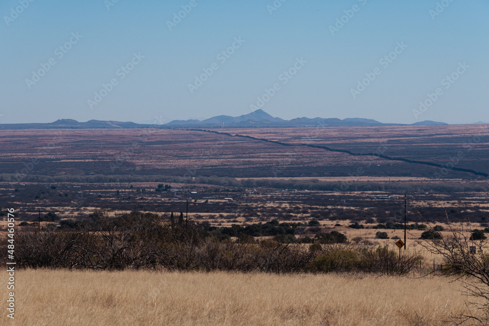 Fototapeta premium Coronado National Memorial view looking SE showing border wall. Near Hereford, Arizona. 1.31.22