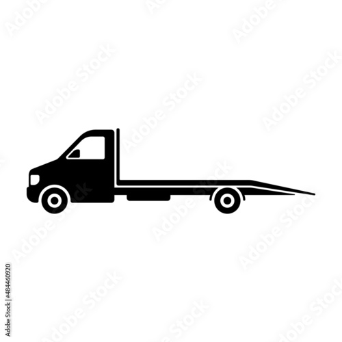 Tow truck icon. Black silhouette. Side view. Vector simple flat graphic illustration. Isolated object on a white background. Isolate.