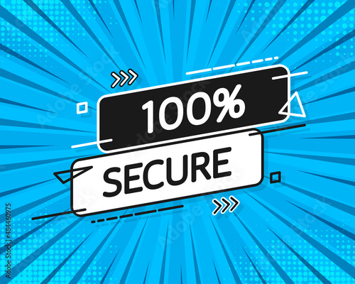 100 percent Secure banner vector stamp. Badge or button for commerce website on blue background