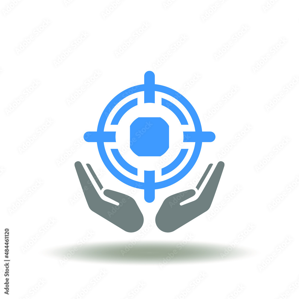 Vector illustration of aim with hands palm. Icon of goals. Symbol of targeting. Vector illustration of aim with hands palm. Icon of goals. Symbol of targeting.