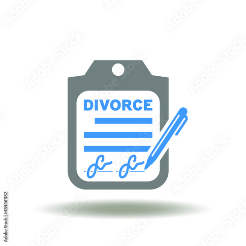 Vector illustration of clipboard with agreement signing divorce. Symbol of divorce decree. Icon of divorced document.