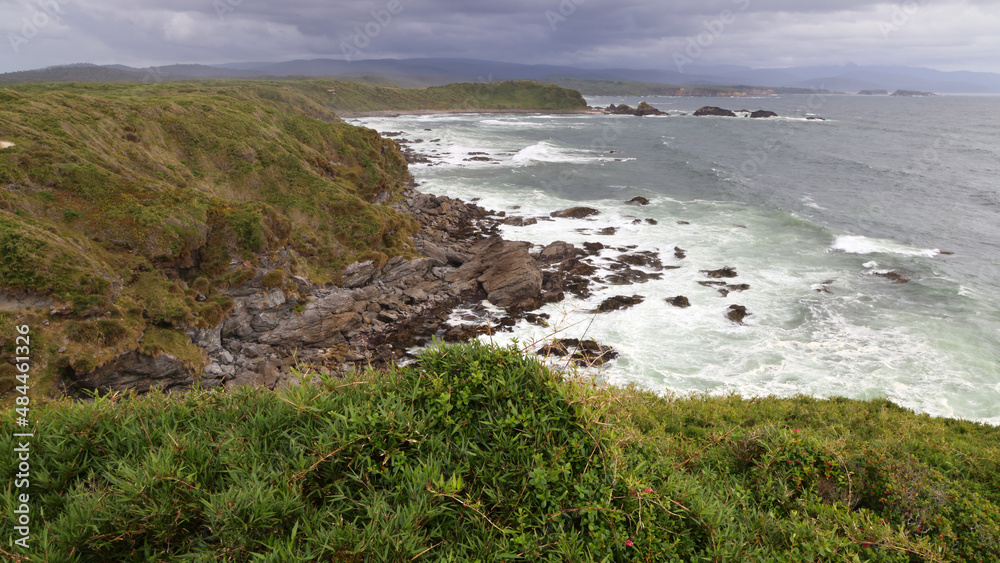 Obraz premium The coast near the mouth of the Rio Chepu on the island of Chiloe. Chile