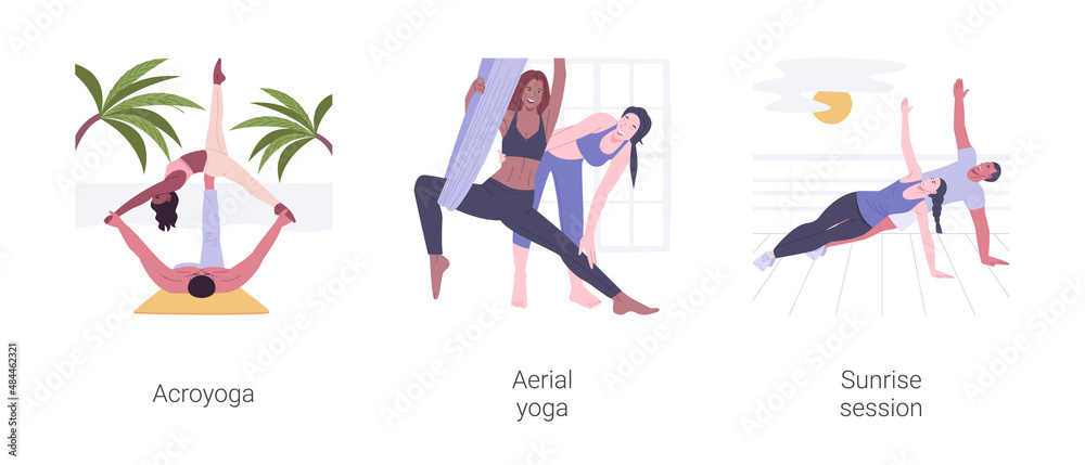 Fototapeta premium Yoga types isolated cartoon vector illustrations set.