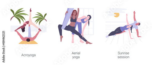 Yoga types isolated cartoon vector illustrations set.