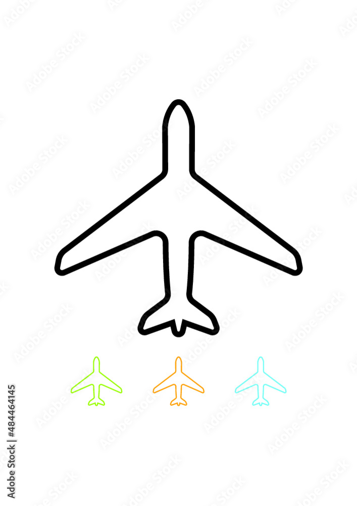 Airplane travel. Vector plane silhouette icon. Airport departure sign with aeroplane