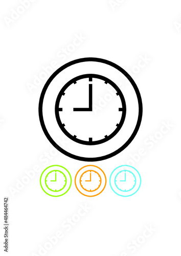 Clock face with hands pointing 9 AM or 9 PM. Time vector icon