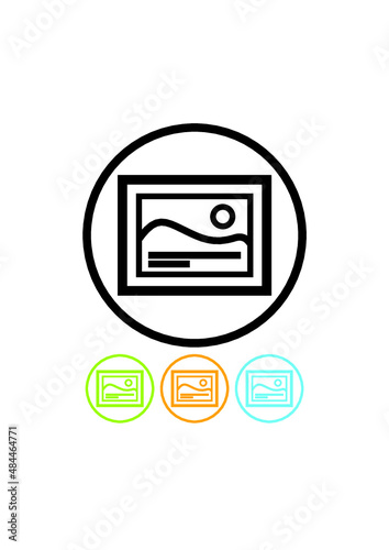 JPG image gallery concept. Fine art exhibition - picture in a frame. Landscape painting. Vector icon isolated