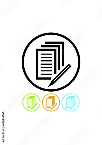 Stack of paper documents and a pen. Paperwork vector icon isolated