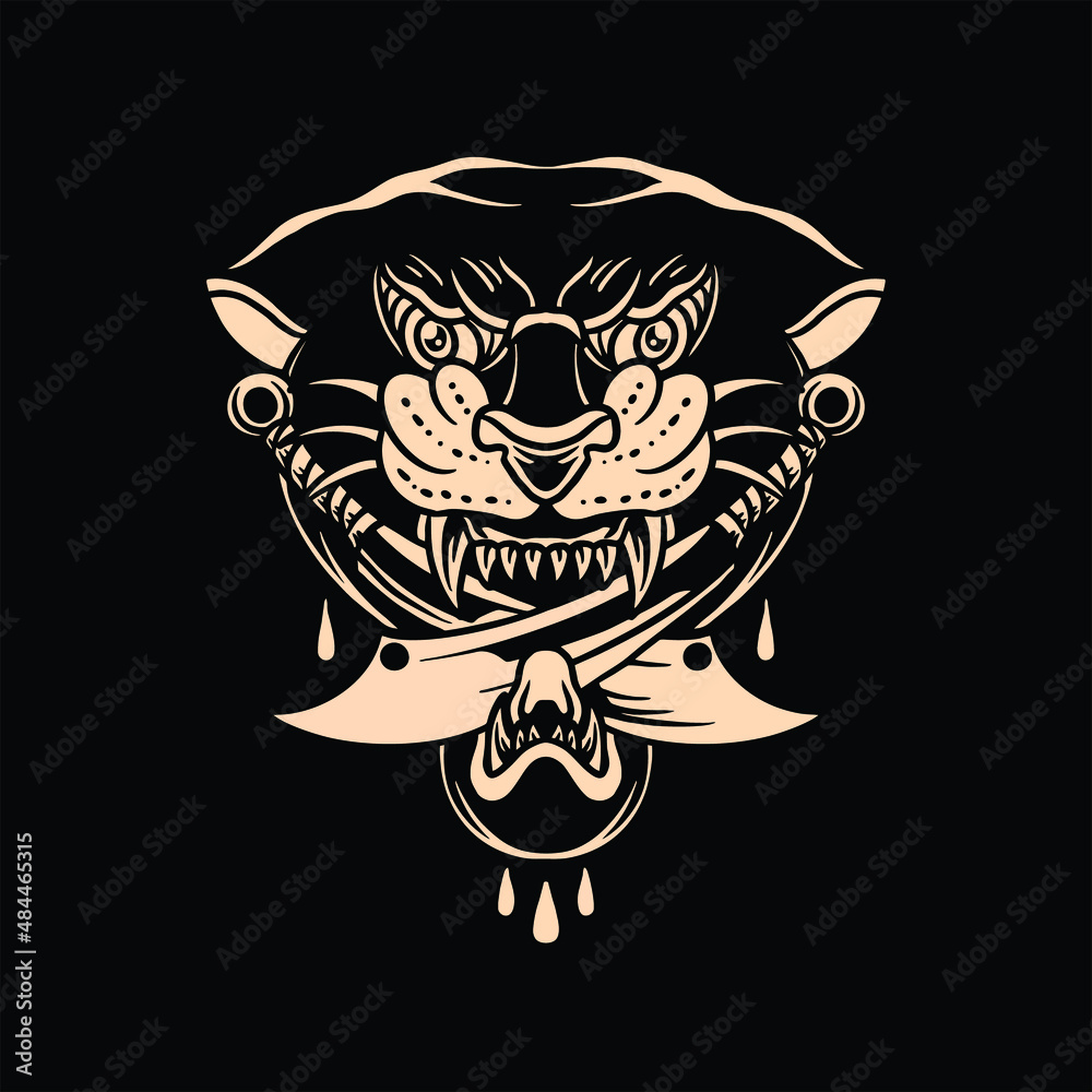 Fototapeta premium wild panther tattoo vector design