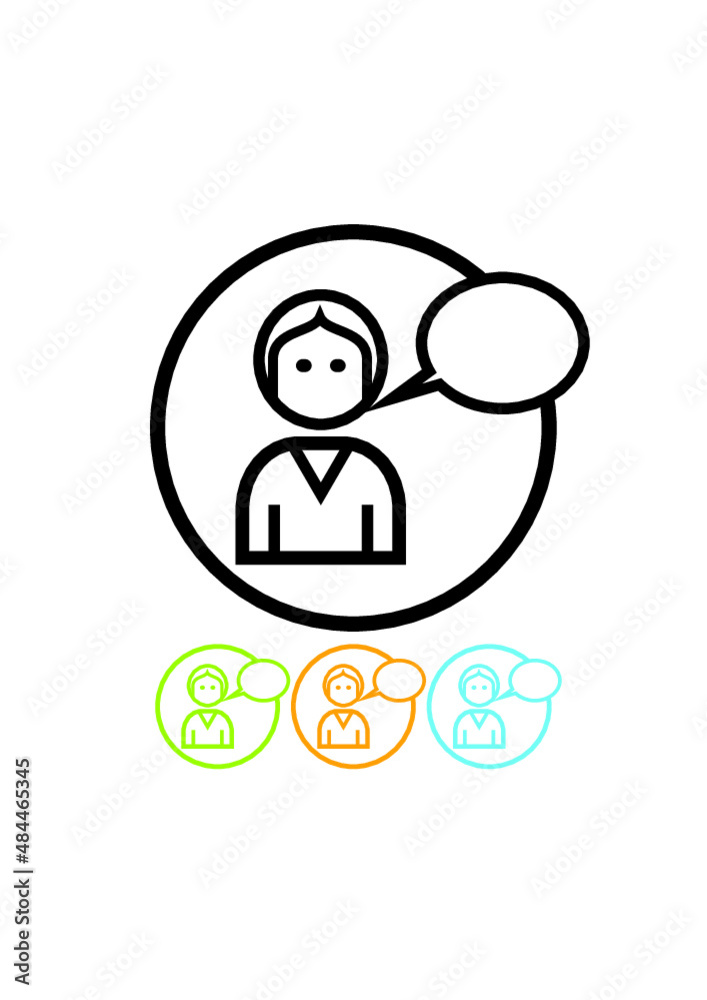 Woman speaking with a speech bubble. Female assistant simple vector icon Woman speaking with a speech bubble. Female assistant simple vector icon