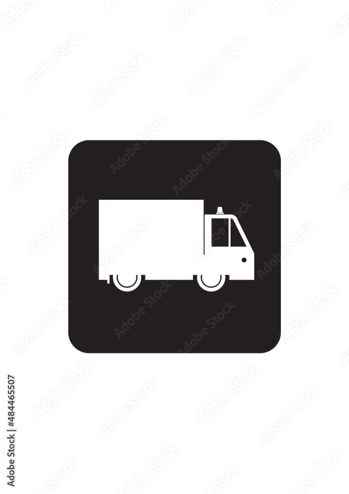 Armoured truck with blinking lights. Express shipping trailer van with flashing lights. Technical support repair vehicle. Vector icon Armoured truck with blinking lights. Express shipping trailer van with flashing lights. Technical support repair vehicle. Vector icon