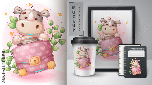 Rhino with diplomat poster and merchandising