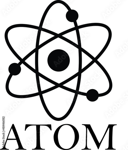 Atomic nucleus icon structure. Around the atom, gamma waves, protons, neutrons and electrons.