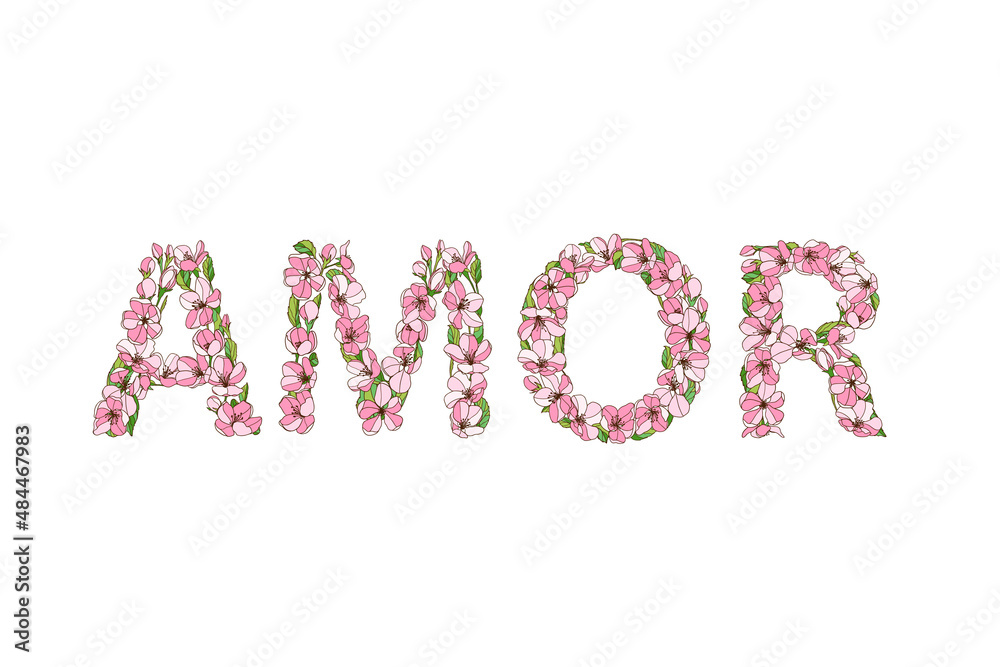 Word AMOR of flowers. Translated from Spanish - love