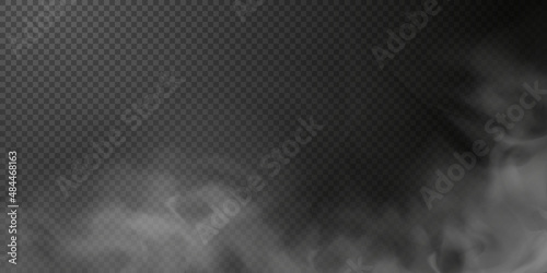 White smoke puff isolated on transparent black background. PNG. Steam explosion special effect. Effective texture of steam, fog, smoke png. Vector illustration 