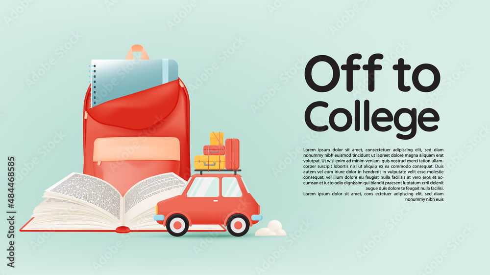 Off to college concept art with cute car Off to college concept art with cute car