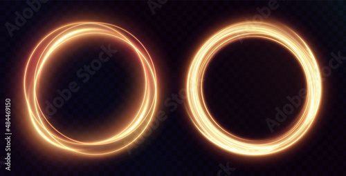 Light golden Twirl. Curve light effect of golden line. Luminous golden circle. Light gold pedistal, podium, platform, table. Vector PNG. Vector illustration 