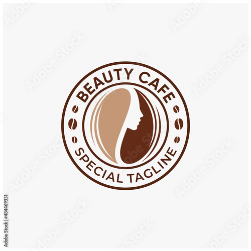 coffee bean and girl, beauty cafe logo template