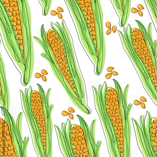 Corn cobs seamless pattern. Hand Drawn vegetable background. Print for fabric, textiles, wrapping paper, web. Vector illustration