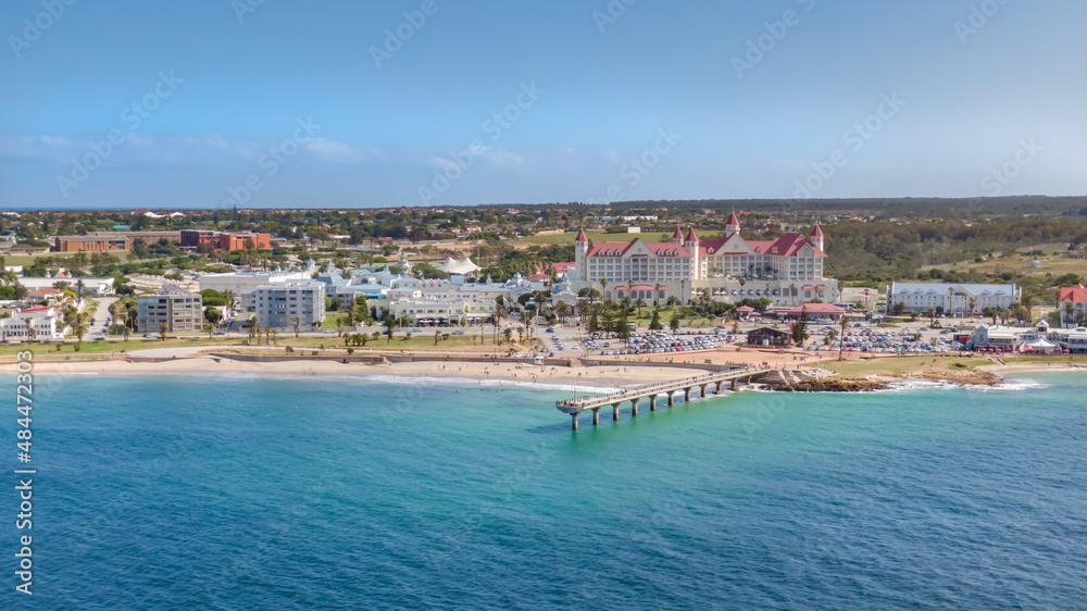 Shark Rock Pier and Hobie Beach in Summerstrand, Aerial Panorama of Port Elizabeth, South Africa
