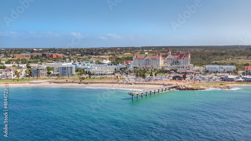 Shark Rock Pier and Hobie Beach in Summerstrand, Aerial Panorama of Port Elizabeth, South Africa photo