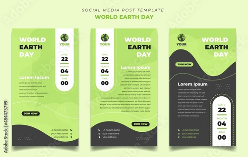 World earth Day template with green background. Set of social media post template in landscape background design.