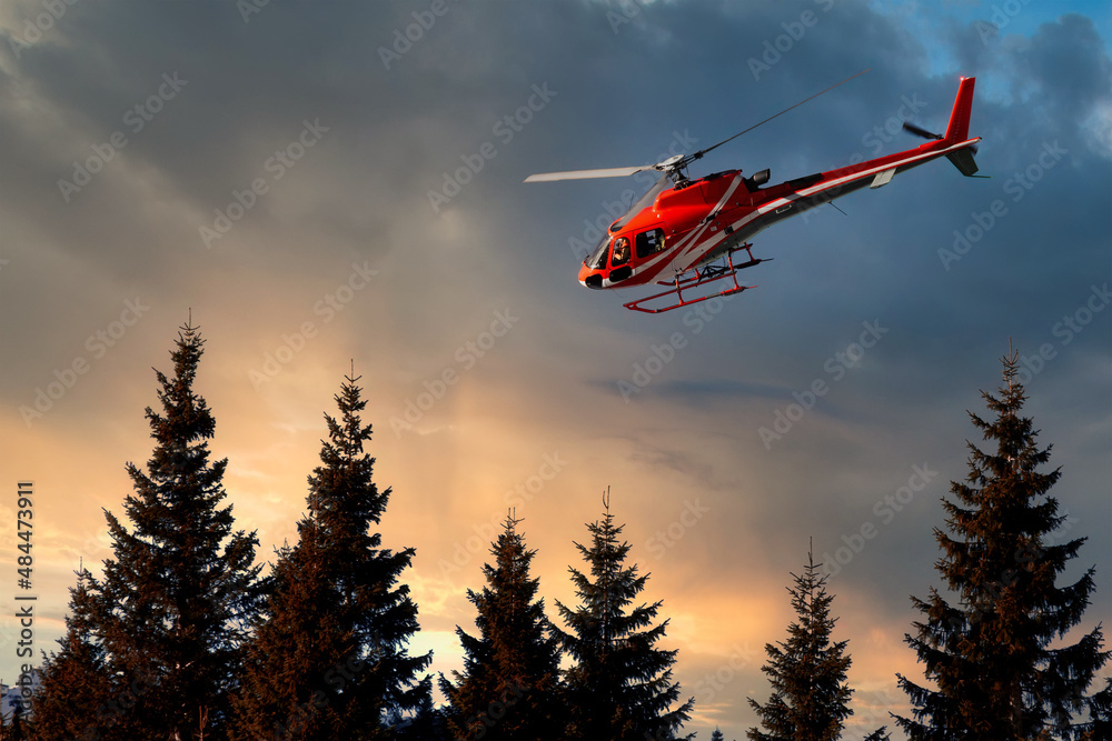 Rescue Helicopter/ Helicopter sightseeing at sunset Rescue Helicopter/ Helicopter sightseeing at sunset