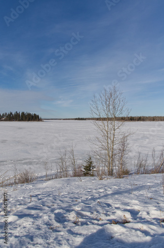Frozen Astotin Lake on a Cold Winter Day