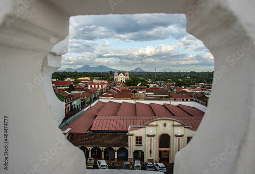 El Calvario (Calvary Church), with Momotombo, Asososca and Cerro Negro volcanoes behind, León, Nicaragua photo