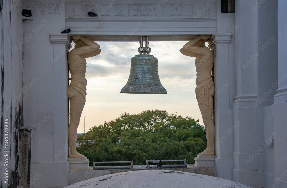 Obraz premium Bell tower at sunset in the UNESCO World Heritage León Cathedral, León, Nicaragua