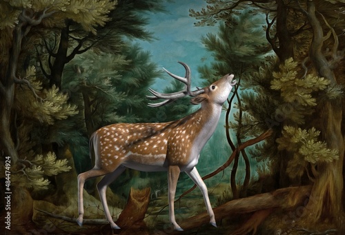 Forest deer on the background of nature 3d illustration