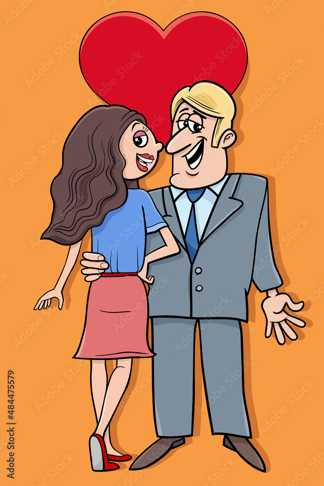 valentine card with cartoon funny couple in love